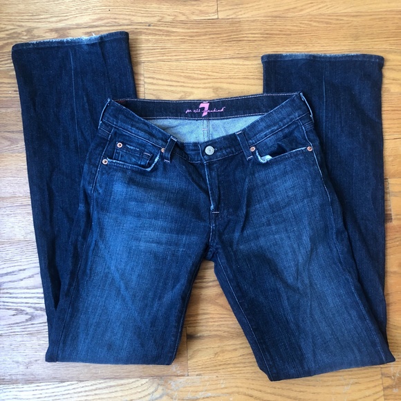 7 FOR ALL MANKIND Bootcut Y2K Pink Stitch Boho Retro Dark Wash Jeans | Size 29 - Picture 2 of 9